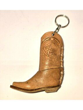 Miniature Leather Cowboy Boot Keychain With Embossed Design CM2282
